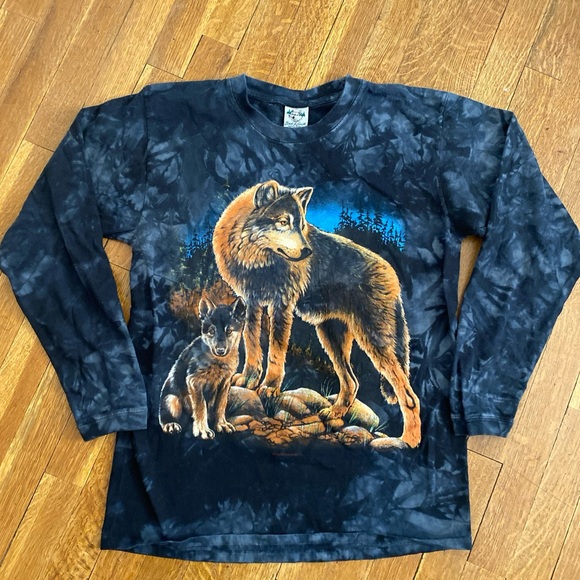 VINTAGE 90'S Back To Earth Wolf And Cub Nature Wear Men’s Medium LS Tee Shirt. - Picture 1 of 11